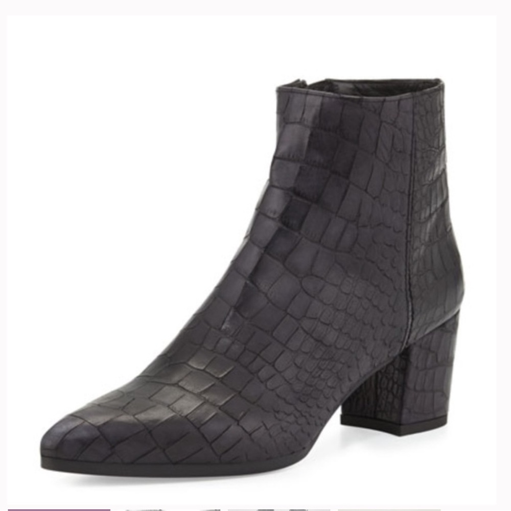 Stuart Weitzman Zepher Croc-Embossed Ankle Boot 7.5